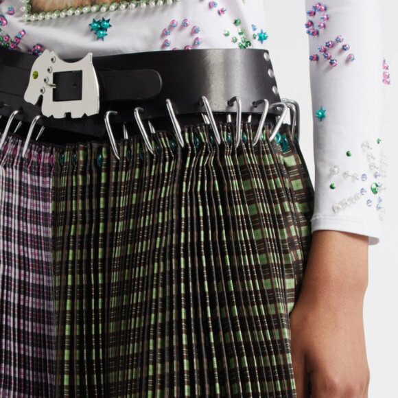 Chopova Lowena Catherine Mixed Plaid Pleated Carabiner Midi Skirt, size L NWT - Picture 6 of 10